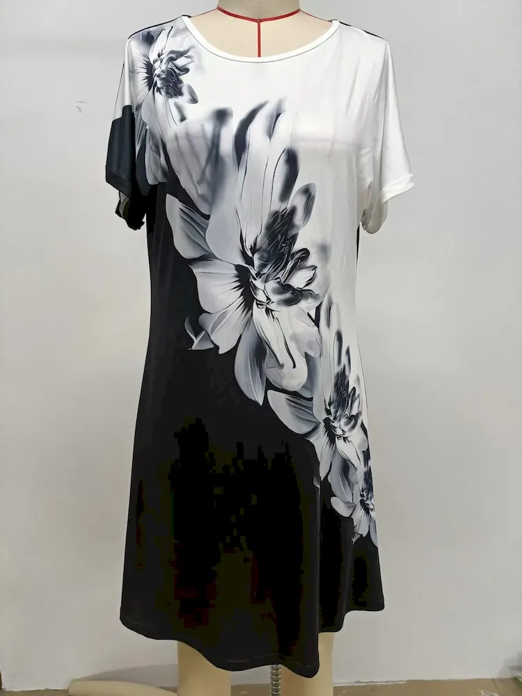 Women Fashion Casual Floral Printed Round Neck Short-Sleeve Dress - Image 5