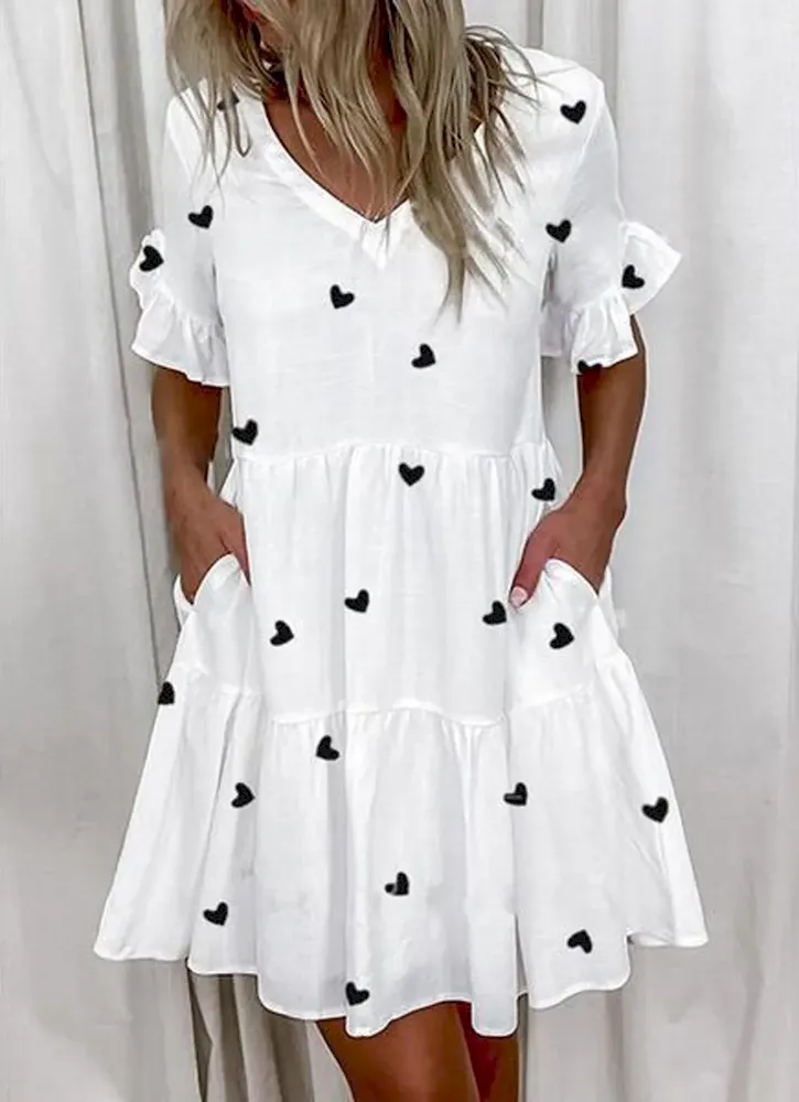 Women Fashion Casual Printed Color Block V-Neck Short-Sleeve Loose Dress - Image 11