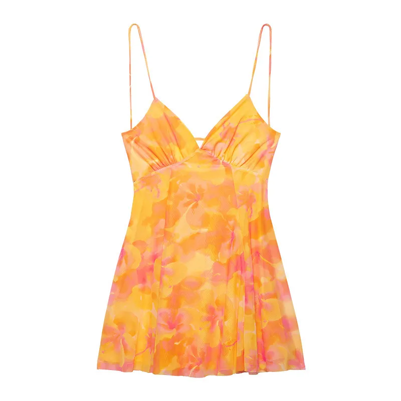 Vacation Summer Floral Leaf Leopard Polka Dot Printing Sling Dress - Image 5