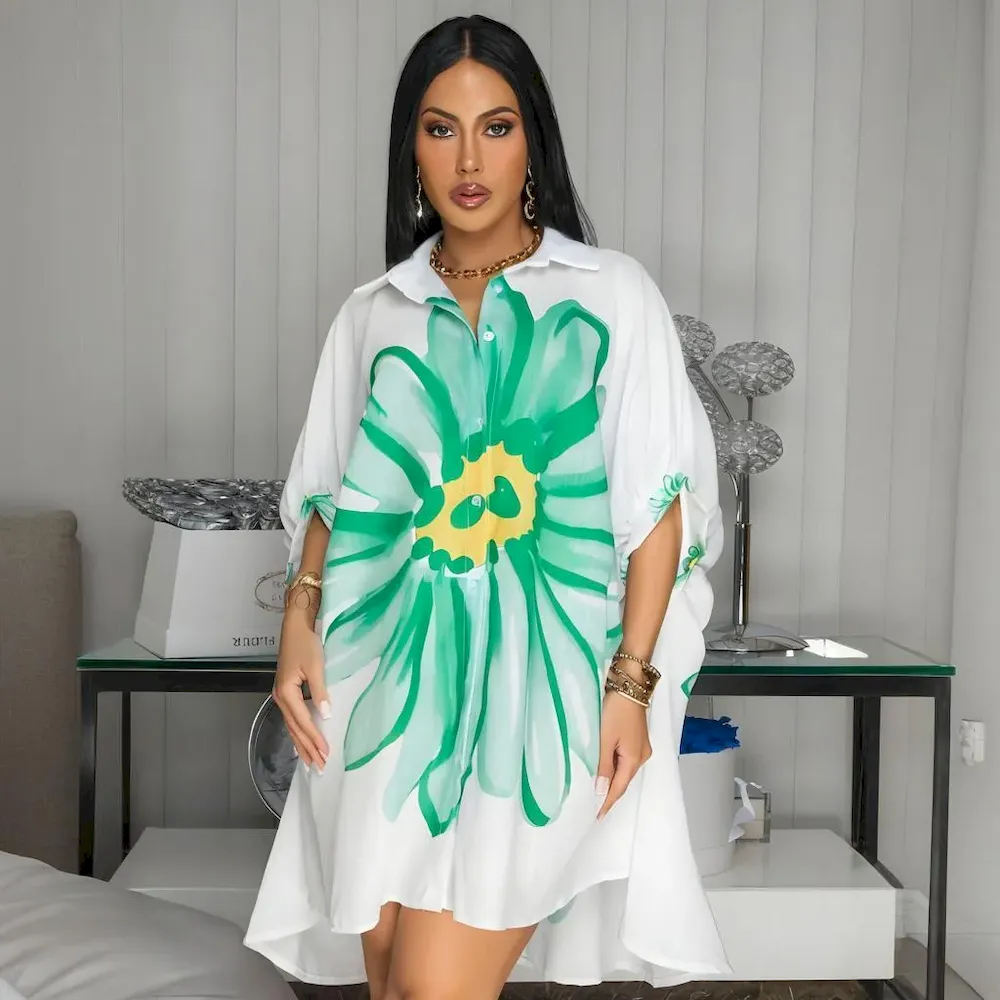 Women Casual Fashion Floral Printed Shirt Cardigan Dress - Image 8