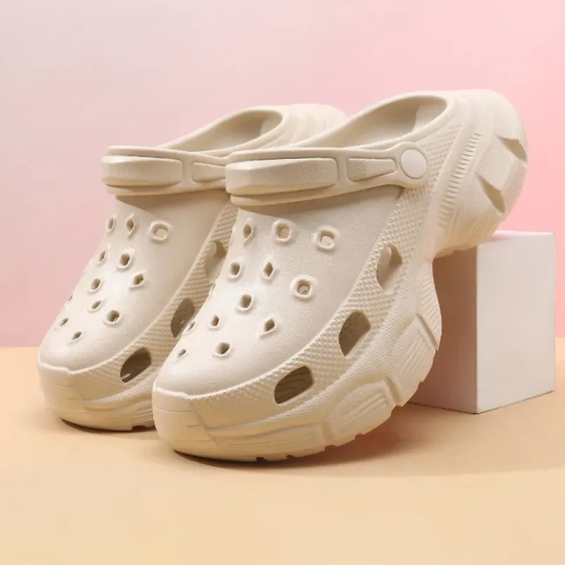 Women Fashion Casual Solid Color Thick-Soled Non-Slip Hole Shoes Slippers