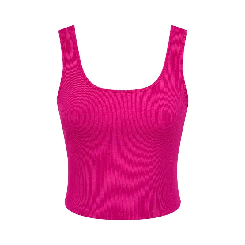 Sports Slim-Fit Solid Color Rib-Knit Women Solid Crop Tank Top - Image 6