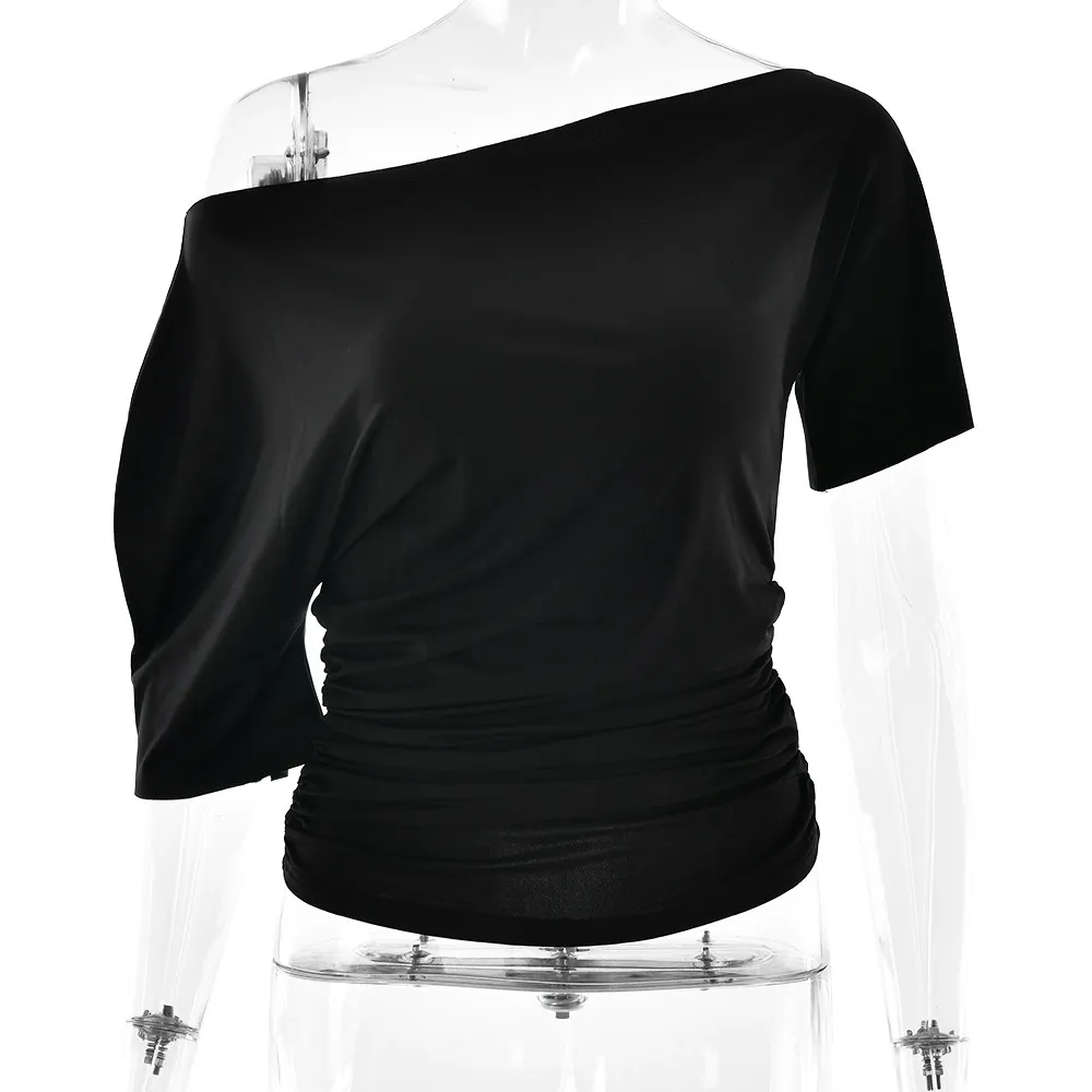 Summer Women Pleated Off Shoulder Slim Tops - Image 5