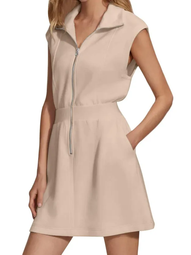 Women Fashion Casual Solid Color Lapel Zipper Pocket Sleeveless Dress - Image 4