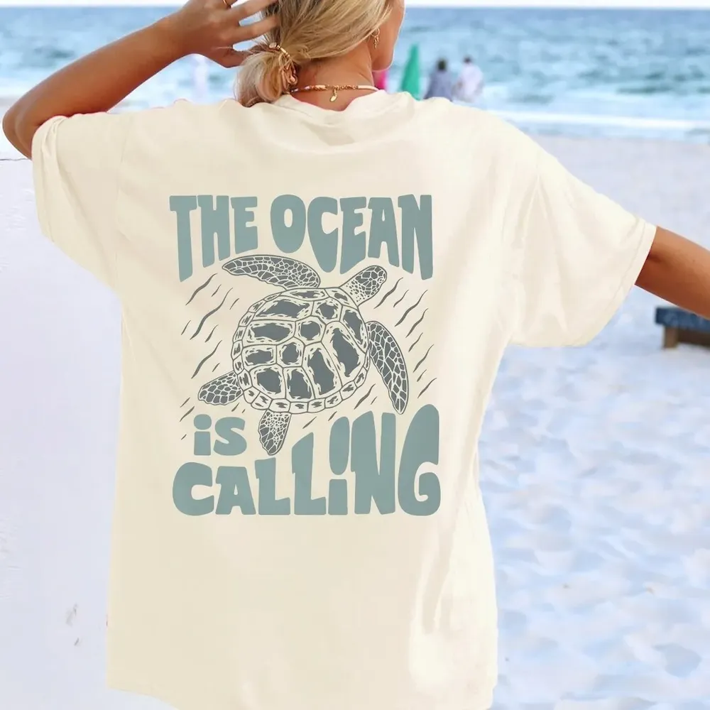 Women Fashion Casual Letter And Turtle Printed Round Neck Short-Sleeve T-Shirt - Image 9