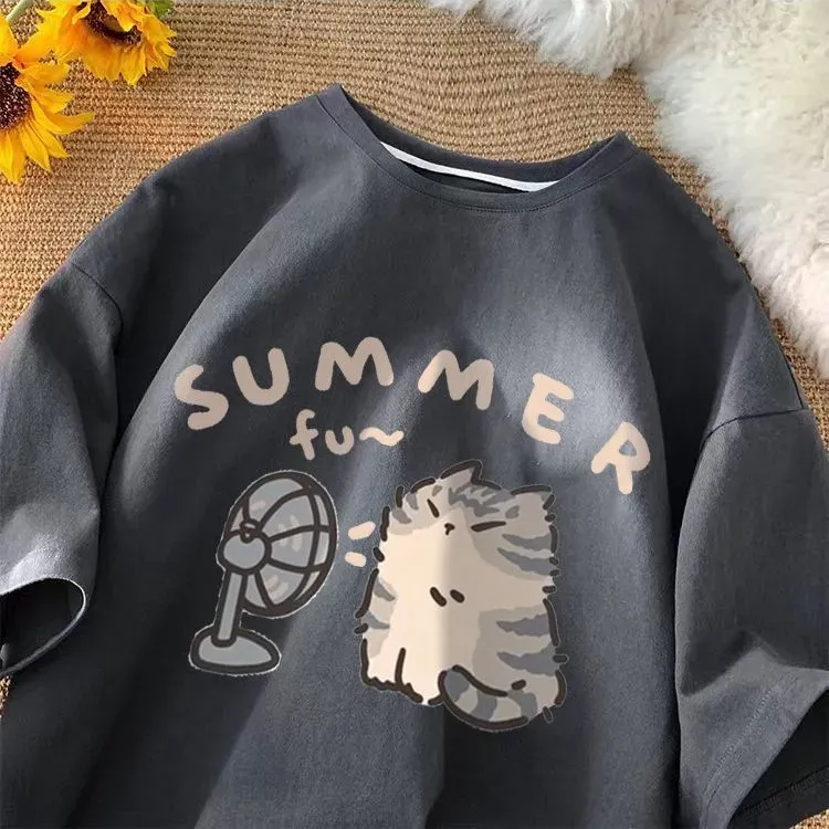 Women Fashion Casual Cartoon Printed Short-Sleeve Loose T-Shirt - Image 10