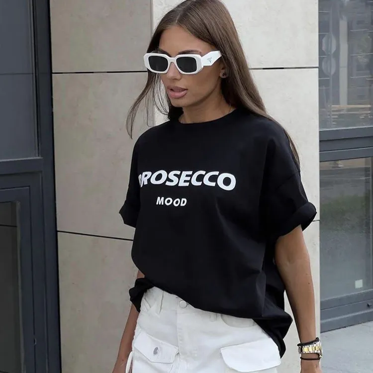 Women Fashion Casual Cotton Letter Printed Round Neck Short-Sleeve Loose T-Shirt - Image 3