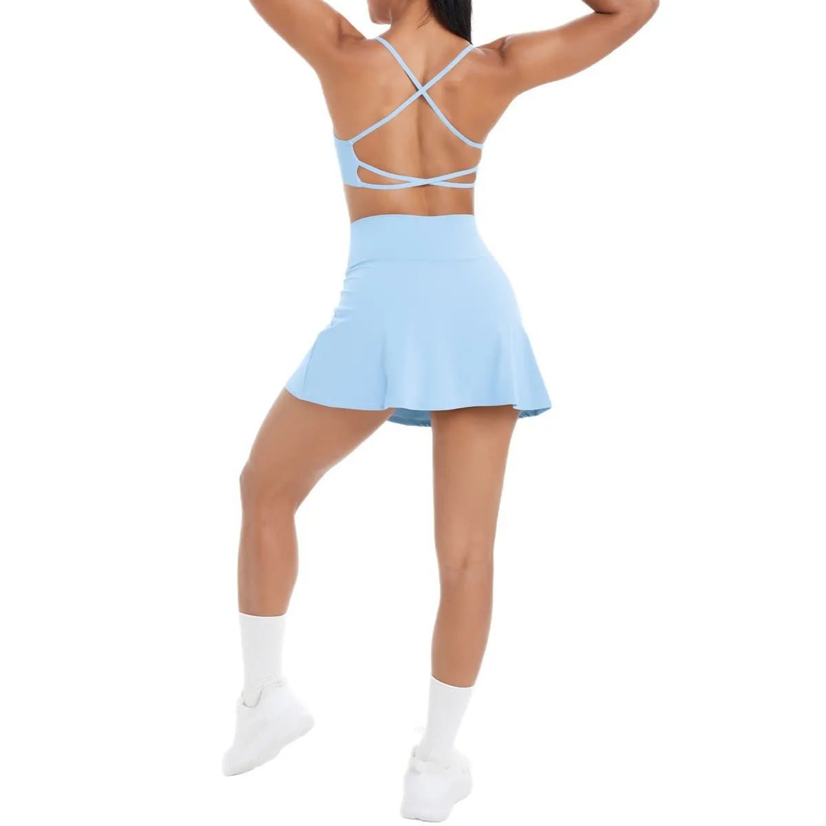 Women Fashion Casual Solid Color Backless Camisole Loose Skirts Yoga Sports Two-Piece Set - Image 5