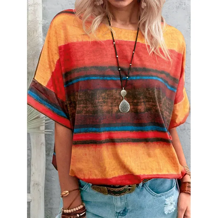 Women Casual Multicolor Print Short-Sleeve T-Shirt - Image 3