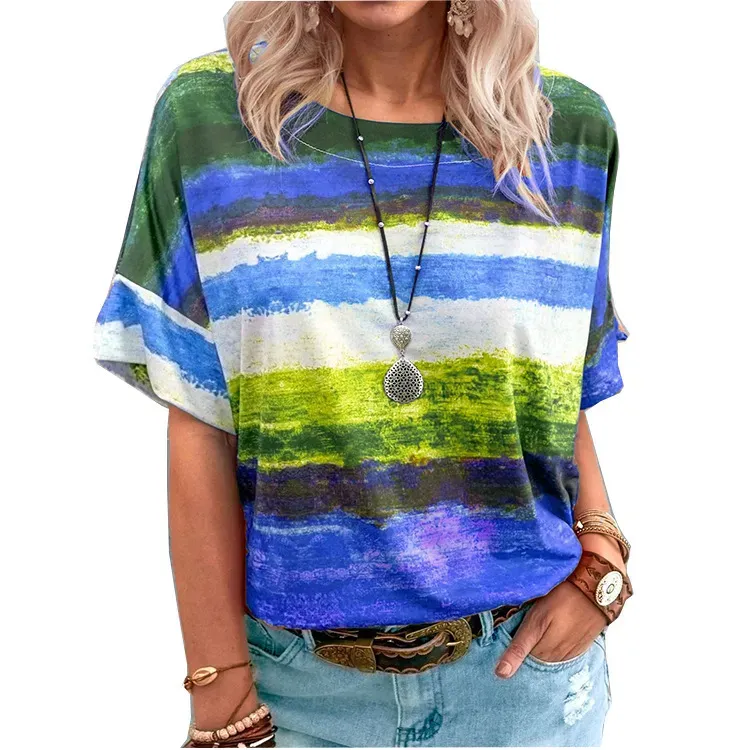 Women Casual Multicolor Print Short-Sleeve T-Shirt - Image 5