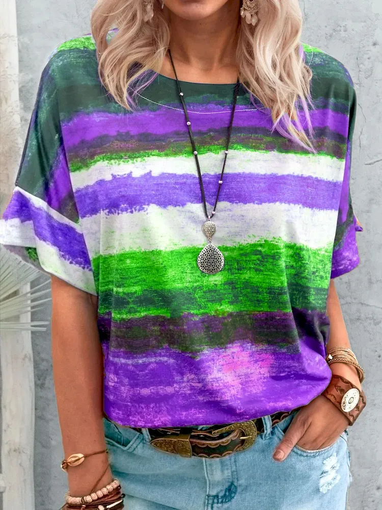 Women Casual Multicolor Print Short-Sleeve T-Shirt - Image 6