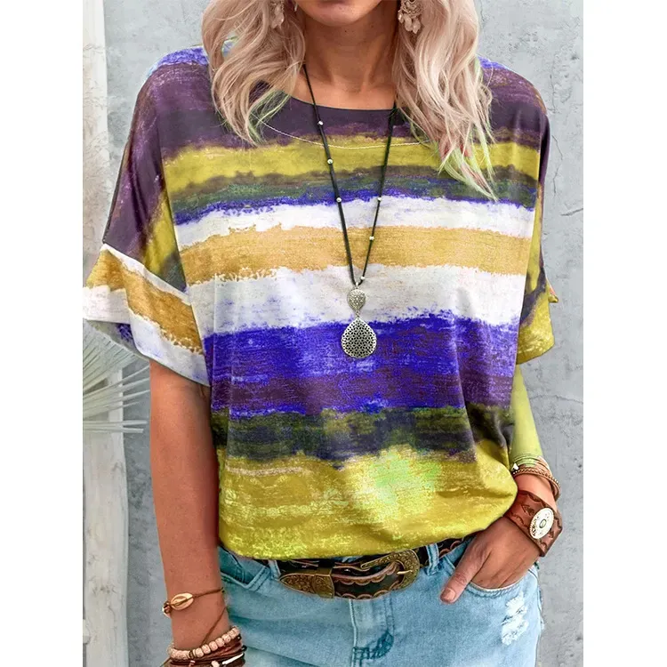 Women Casual Multicolor Print Short-Sleeve T-Shirt - Image 7