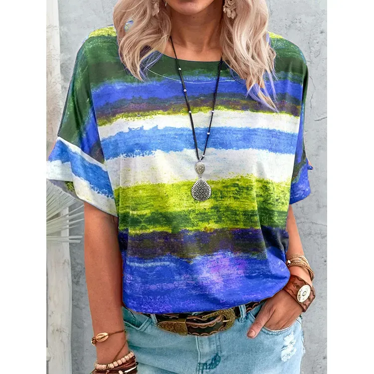 Women Casual Multicolor Print Short-Sleeve T-Shirt - Image 8