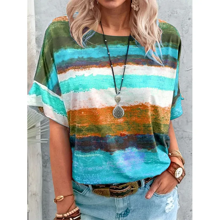 Women Casual Multicolor Print Short-Sleeve T-Shirt - Image 9