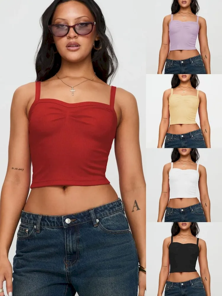 Women Fashion Solid Color Cropped Camisole - Image 2