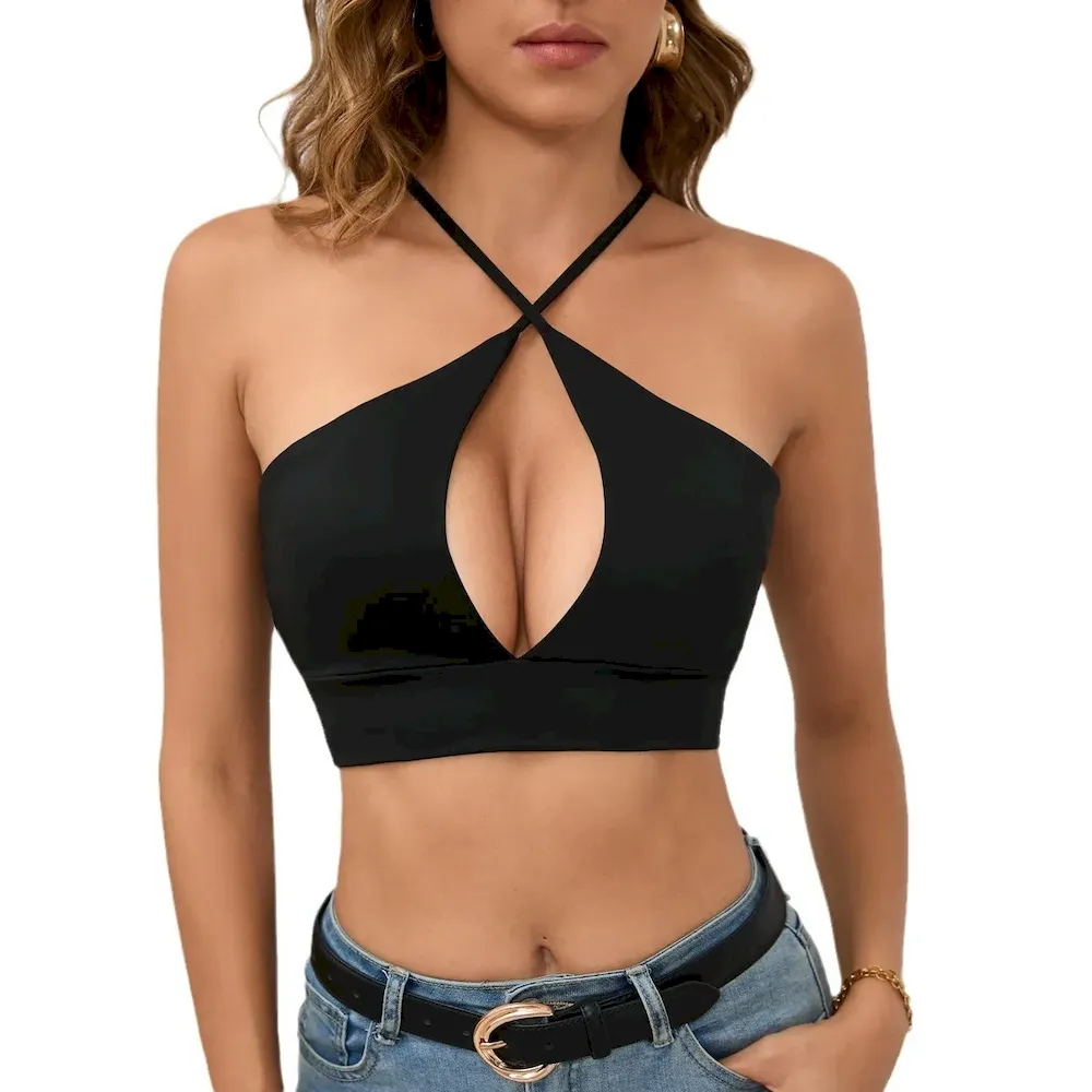 Women Sexy Hollow Solid Color Cropped Camisole - Image 4