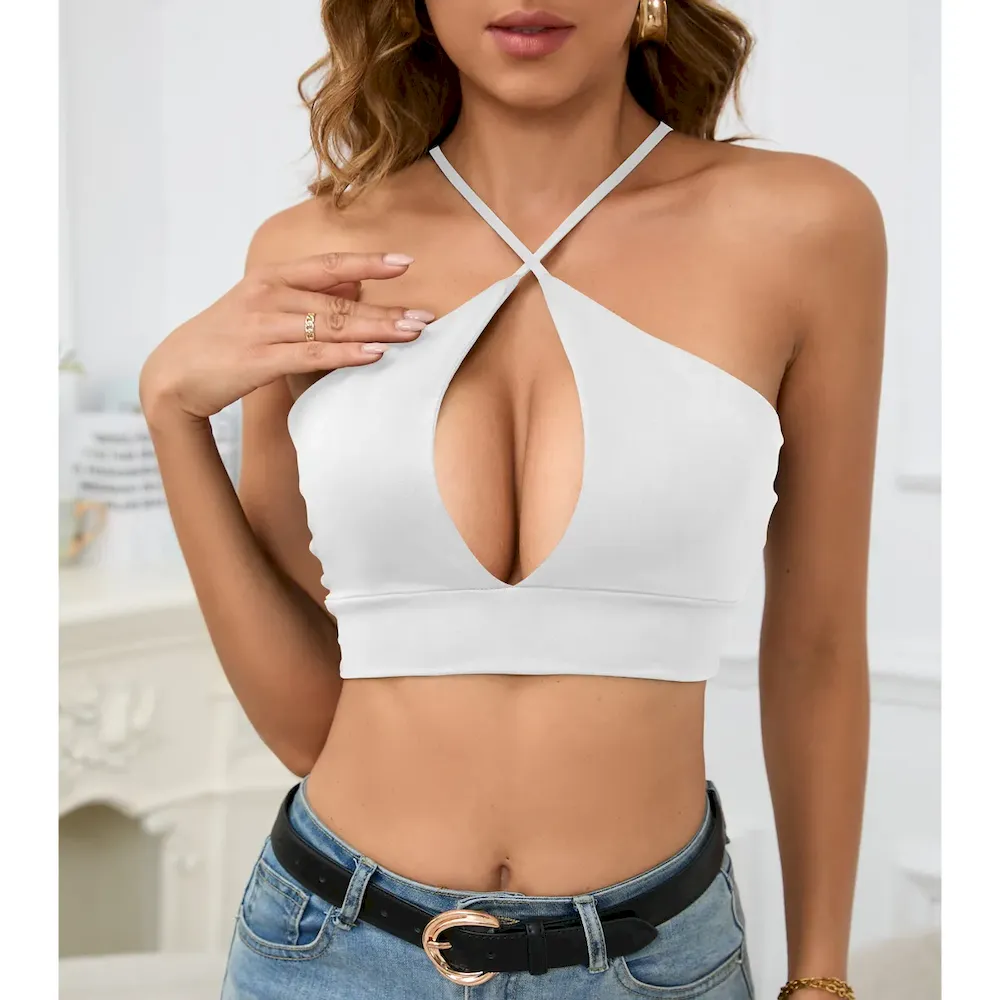 Women Sexy Hollow Solid Color Cropped Camisole - Image 6