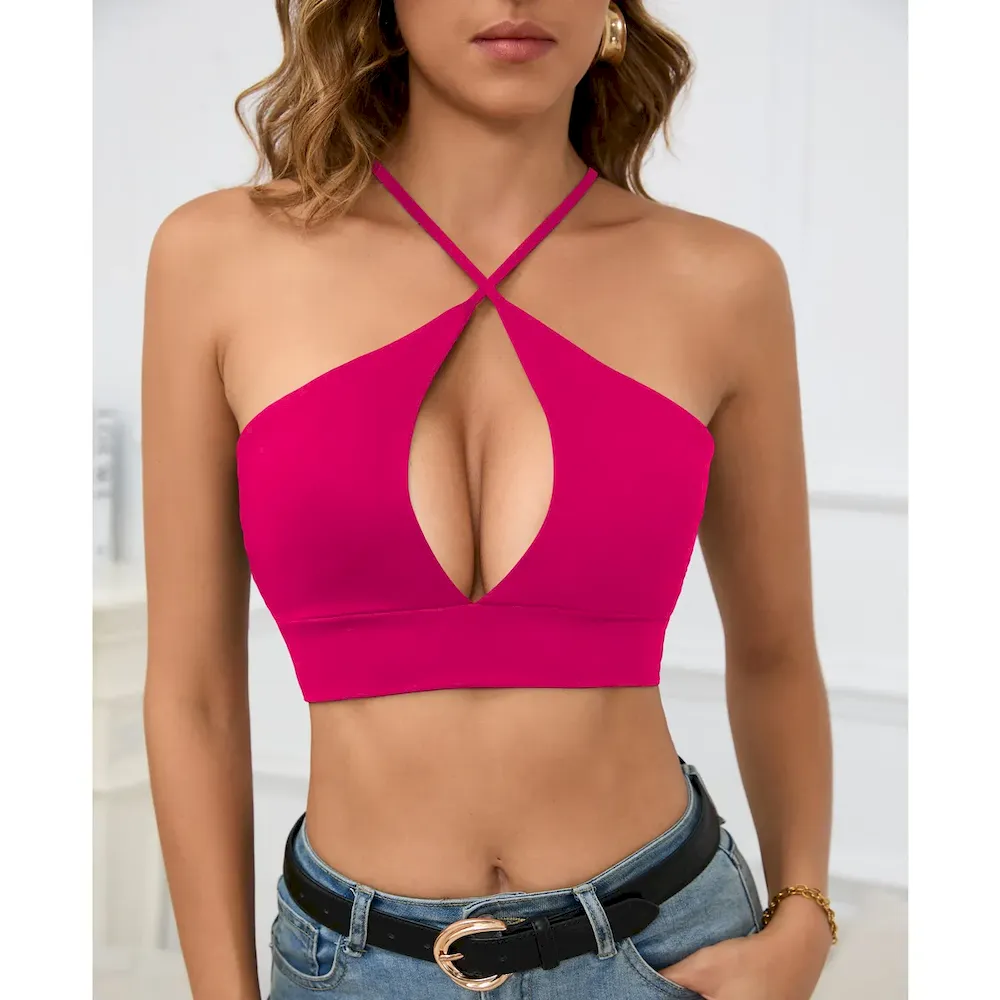 Women Sexy Hollow Solid Color Cropped Camisole - Image 8