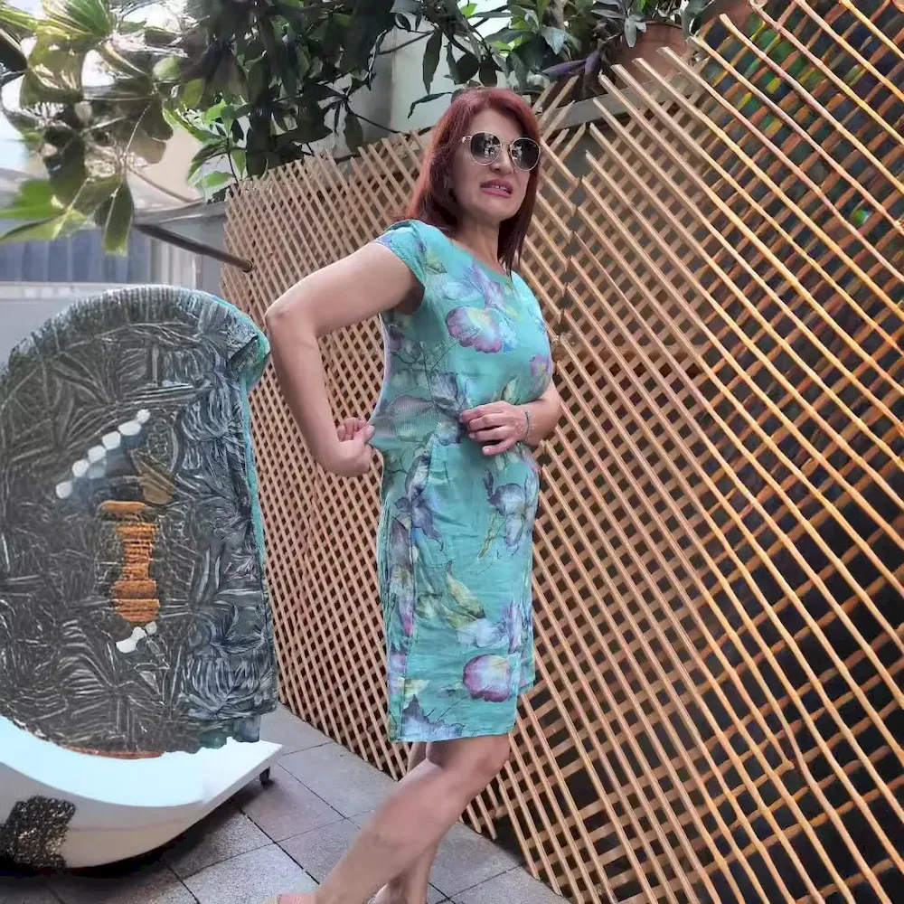 Women Fashion Casual Plus Size Floral Printed Round Neck Short-Sleeve Slim-Fit Dress - Image 3