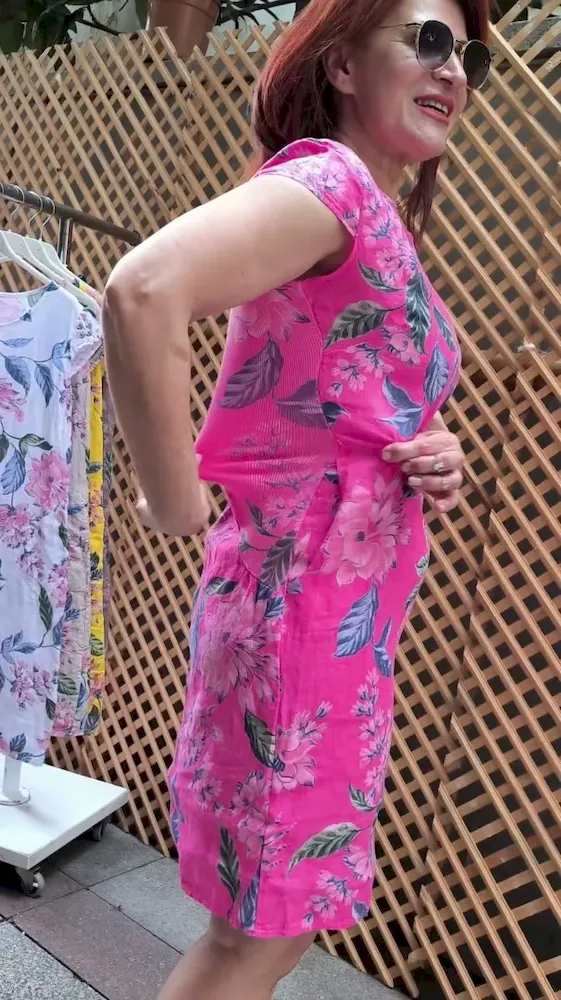 Women Fashion Casual Plus Size Floral Printed Round Neck Short-Sleeve Slim-Fit Dress - Image 7