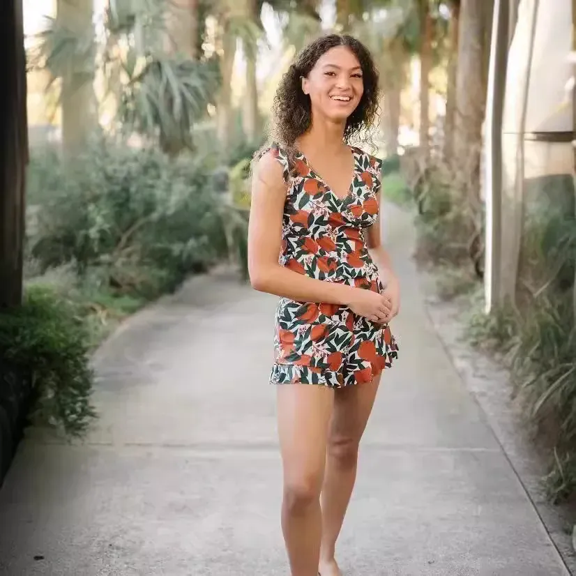 Women Fashion Sexy Plus Size Printed V-Neck Edge Curl Sleeveless Rompers - Image 4