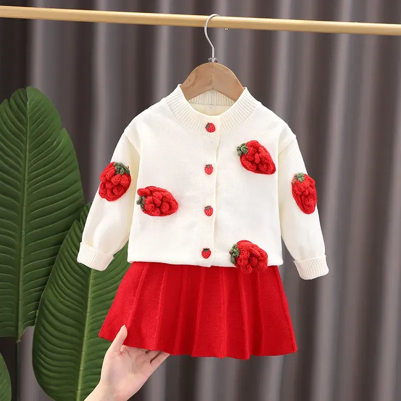 Wholesale Girl'S Winter Fruit Embroidered Sweater And Skirt Knit Two-Piece Set - Image 8