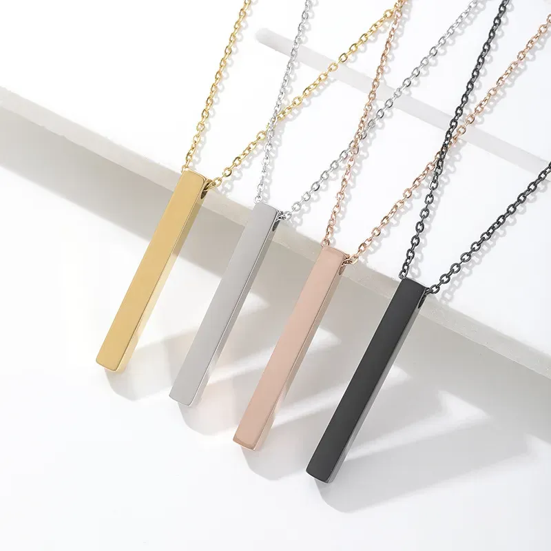 Wholesale Fashion Simple Solid Color Stainless Steel Wishing Cubic Column Custom Laser Engraving Long Necklace