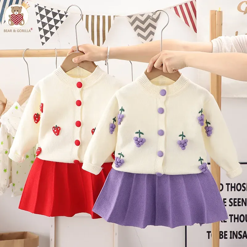 Wholesale Girl'S Winter Fruit Embroidered Sweater And Skirt Knit Two-Piece Set - Image 3