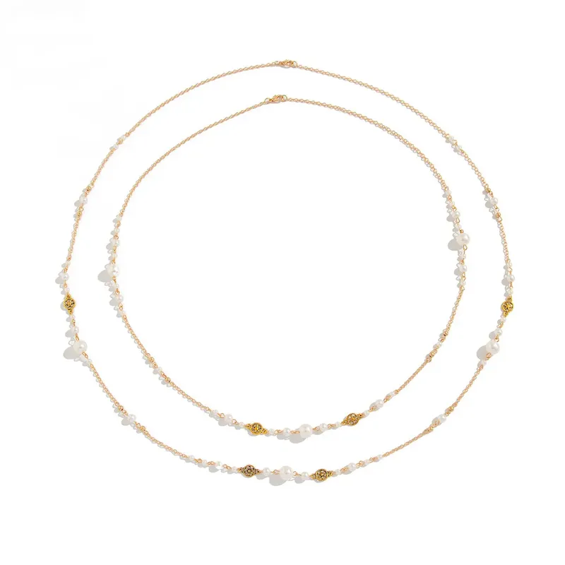 Wholesale Women Fashion Retro Imitation Pearl Tassel Chain Stacked Long Necklace Set - Image 5