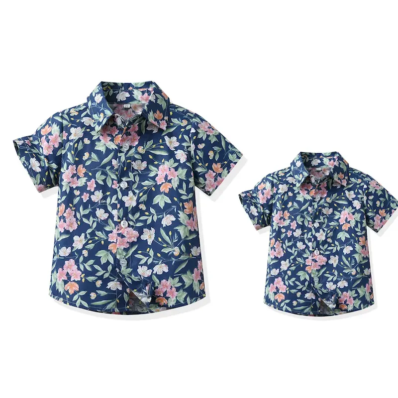 Wholesale Summer Short-Sleeved Lapel Hawaiian Flower Shirt - Image 15