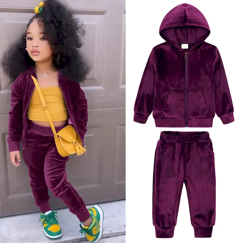 Wholesale Kids Toddler Big Boys Girls Casual Cute Solid Color Plush Long Sleeve Hoodies Trousers Set - Image 9