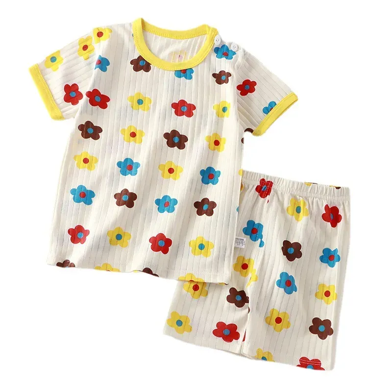 Wholesale Kids Toddler Boys Girls Summer Casual Cute Cartoon Floral Print Short Sleeve T-Shirt Shorts Set - Image 6