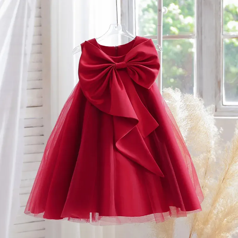 Wholesale Kids Girls Fashion Solid Color Sleeveless Bowknot Dress