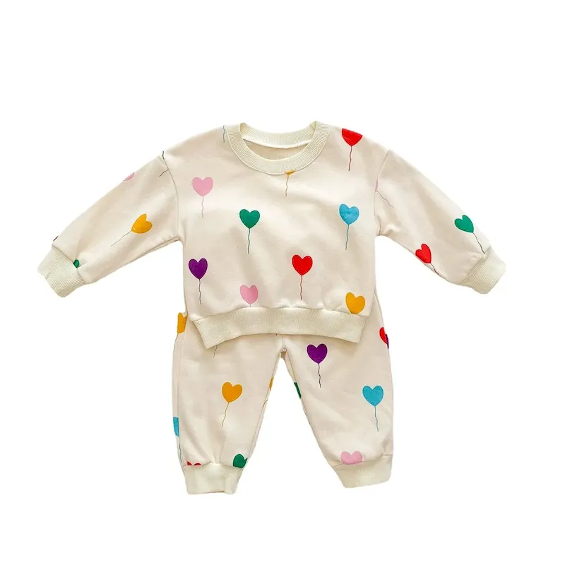 Wholesale Kids Baby Boys Girls Casual Cute Heart Print Long Sleeve Sweatshirts Pants Sets - Image 7