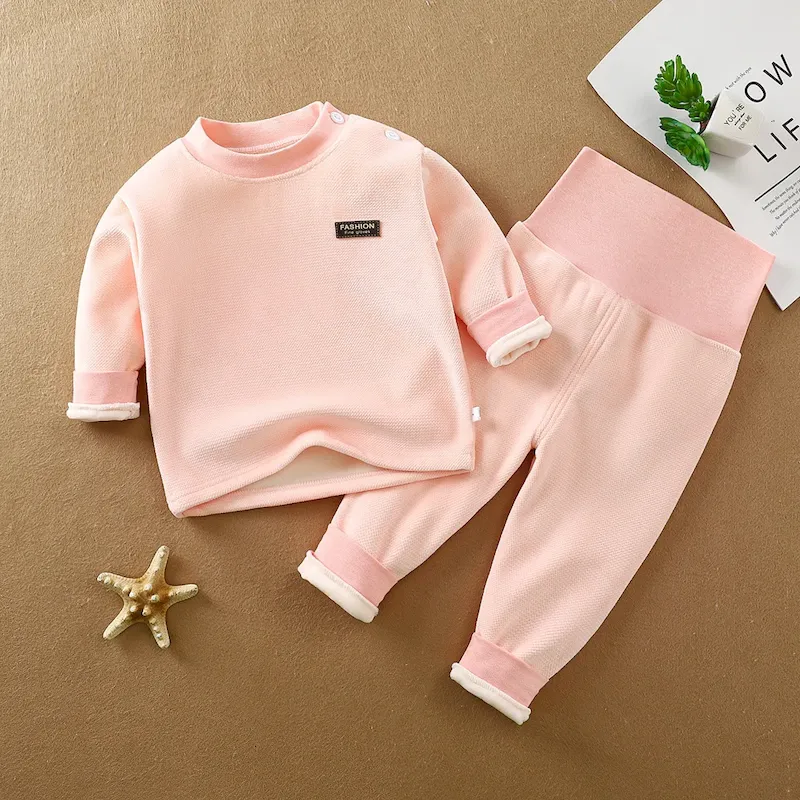 Wholesale Kids Baby Fashion Autumn And Winter Fleece-Lined Long-Sleeve Sweatshirt High Waist Pants Two-Piece Set - Image 2