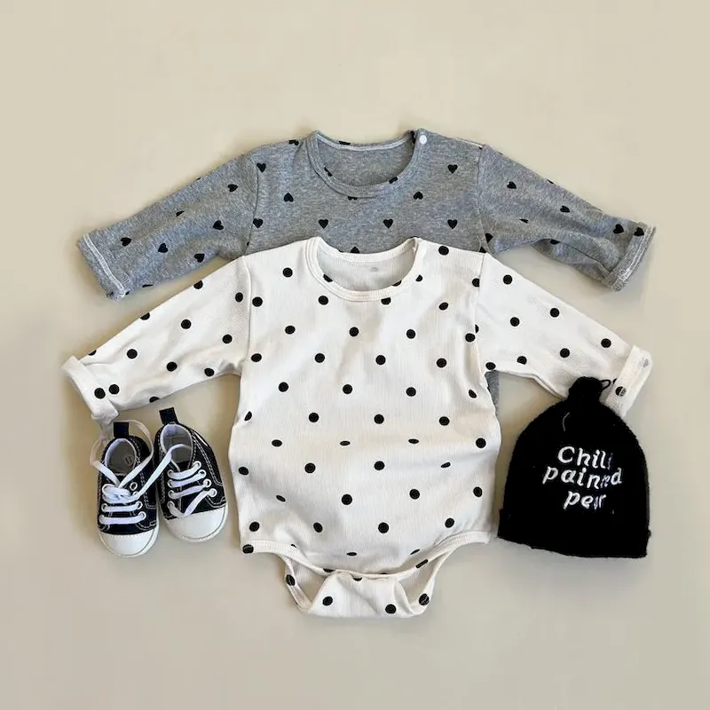 Wholesale Kids Baby Boys And Girls Cotton Dot Heart-Shaped Print Long-Sleeve Rompers