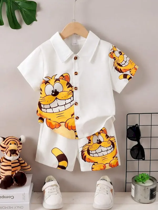 Wholesale Boys' Fashion Heart Print Short Sleeve Shirt And Shorts Two-Piece Set - Image 26
