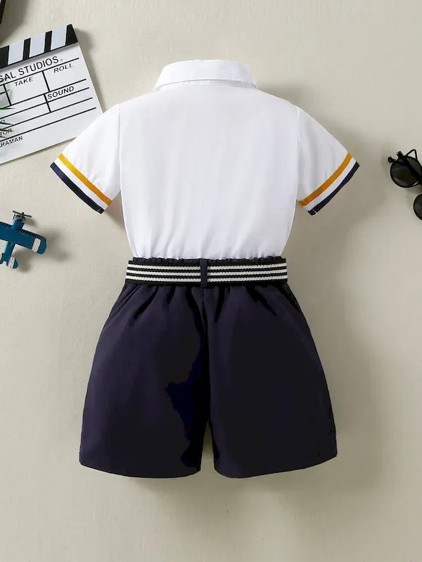 Wholesale Boys' Fashion Lapel Contrast Color Short-Sleeve Blouse Loose Shorts Two-Piece Set - Image 4