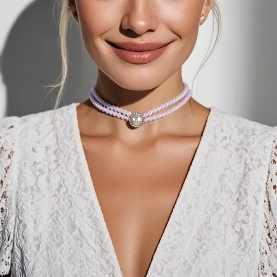 Wholesale Women Retro Double Layer Short Imitation Pearl Necklace