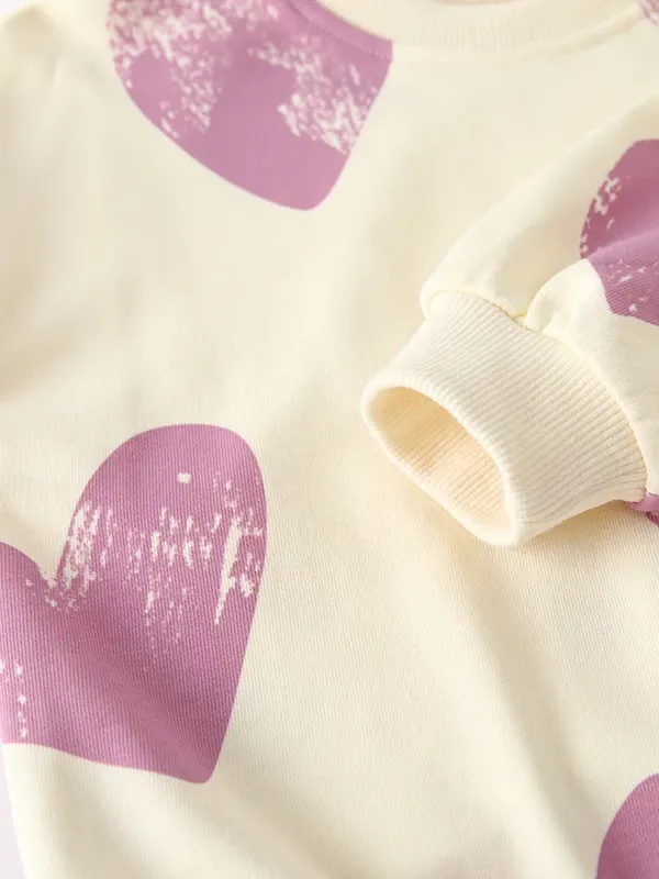 Wholesale Kids Girls' Fashion Autumn And Winter Love Printed Round Neck Long Sleeve Sweatshirt Jogger Pants Two-Piece Set - Image 3