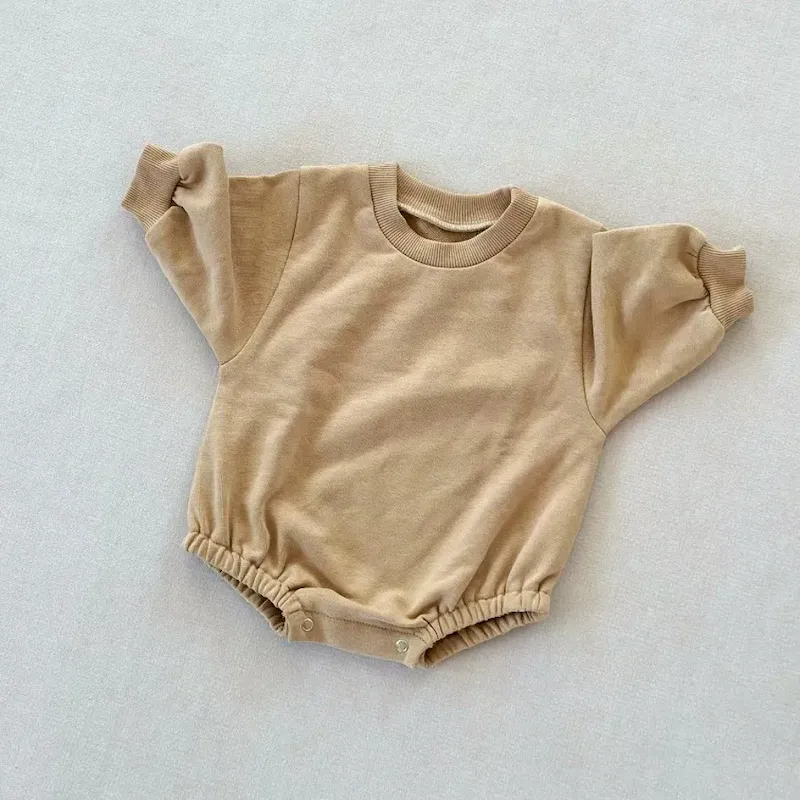 Wholesale Kids Baby Boys And Girls Fashion Simple Solid Color Round-Neck Long-Sleeve Rompers - Image 25