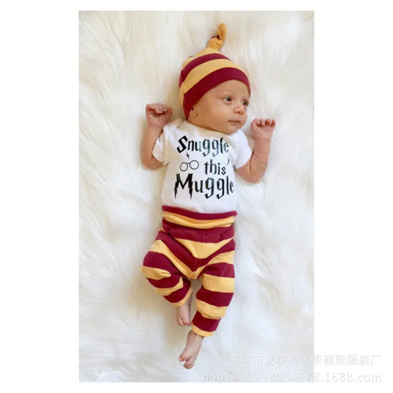 Wholesale Kids Baby Girl Boy Fashion Harry Potter Short Sleeve Romper Three Piece Set - Image 3
