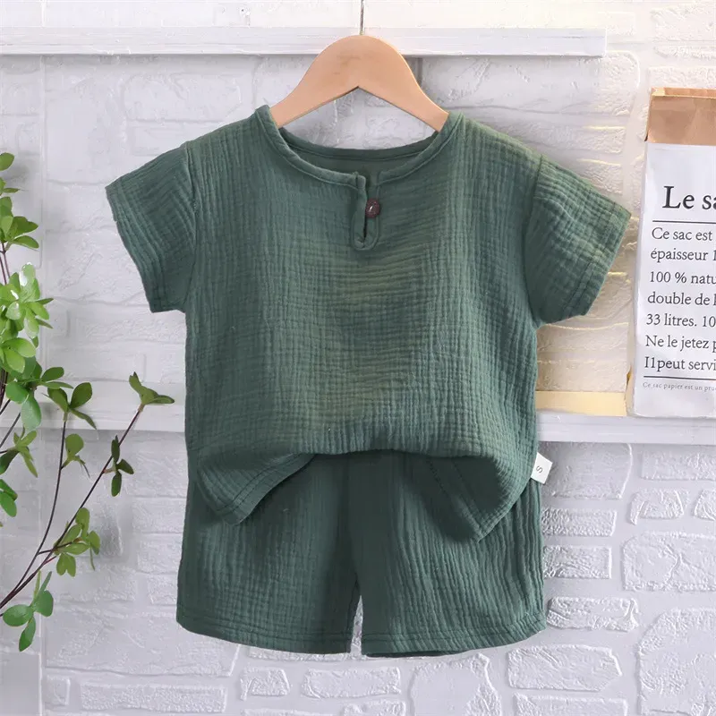 Wholesale Kids Toddler Boys Fashion Casual Solid Color Short Sleeve T-Shirt Shorts Set - Image 3