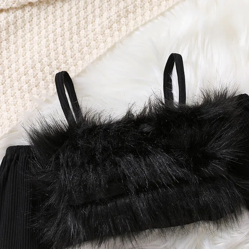 Wholesale Toddlers Newborn Baby Knitted Long-Sleeved Strapless Tube Top And Leopard Skirt 2pcs Set - Image 3