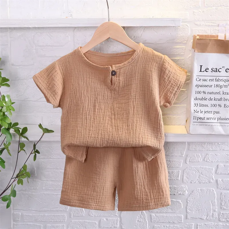 Wholesale Kids Toddler Boys Fashion Casual Solid Color Short Sleeve T-Shirt Shorts Set - Image 9