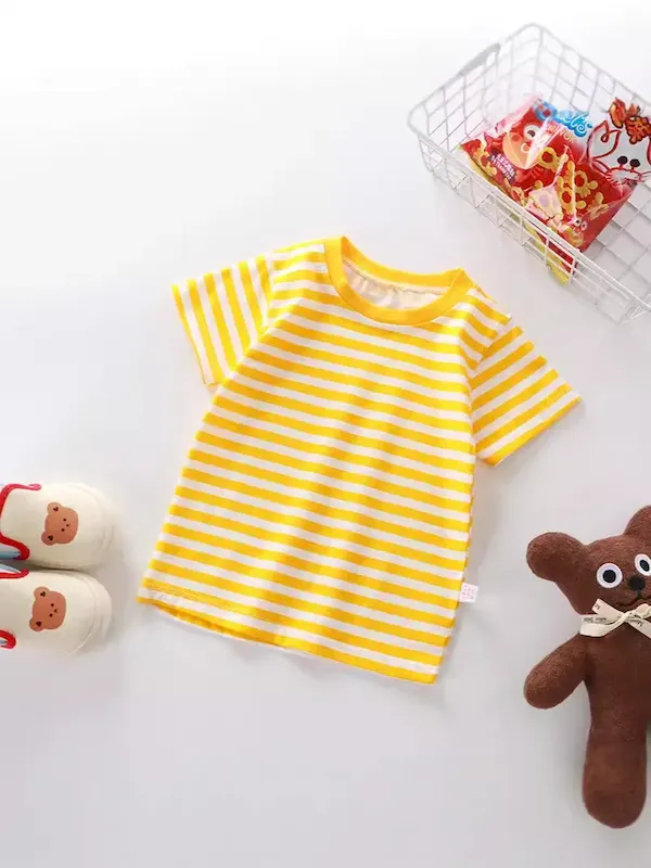 Wholesale Summer Children Fashionable Stripe Printed Short-Sleeved T-Shirt - Image 4