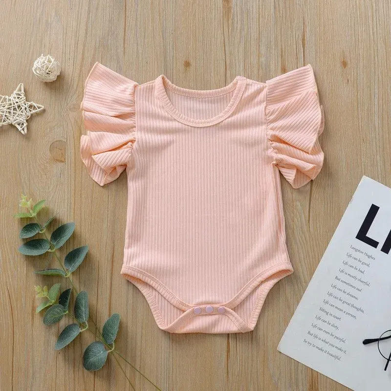 Wholesale Baby Infant Toddler Girl Solid Color Short Sleeves Bodysuit - Image 3
