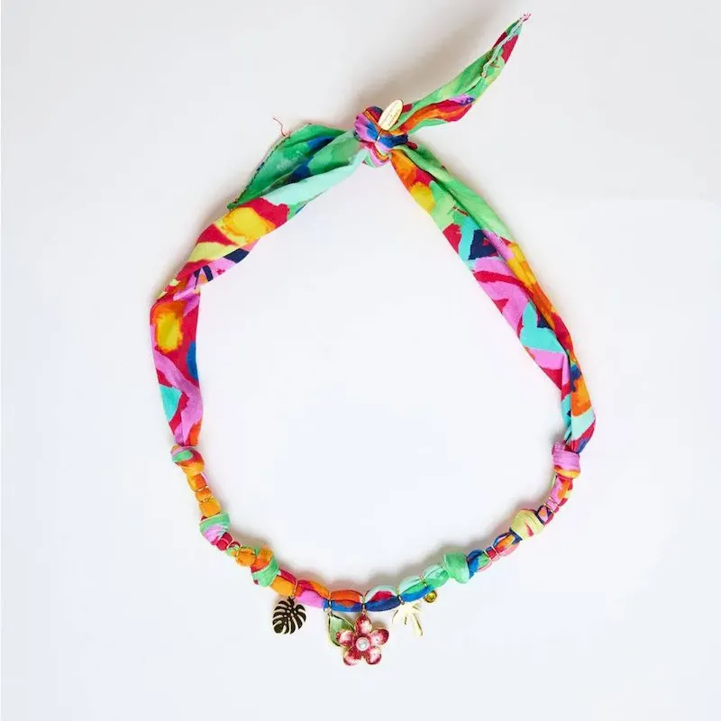 Wholesale Beach Series Marine Life Multicolor Floral Shell Pendant Ribbon Cloth Strip Necklace - Image 9