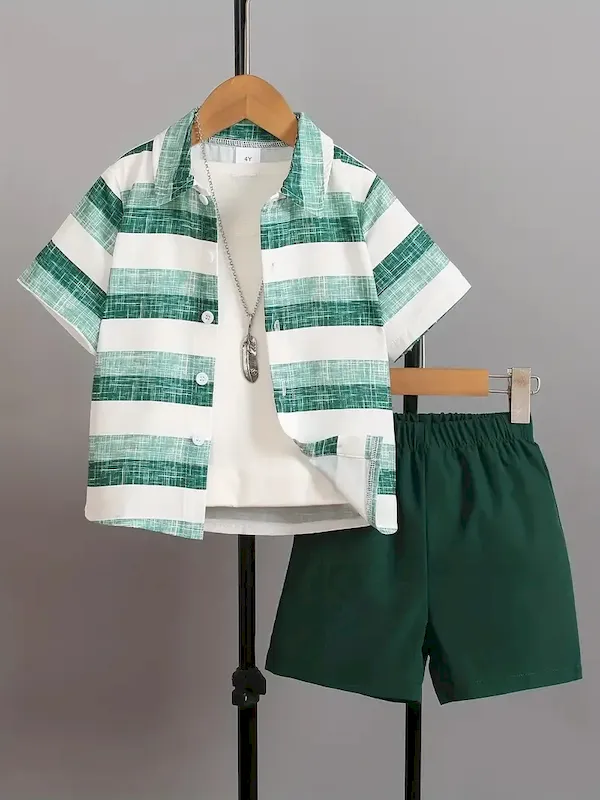 Wholesale Boys Fashion Casual Vacation Printed Short-Sleeve Blouse Loose Shorts Two-Piece Set - Image 32