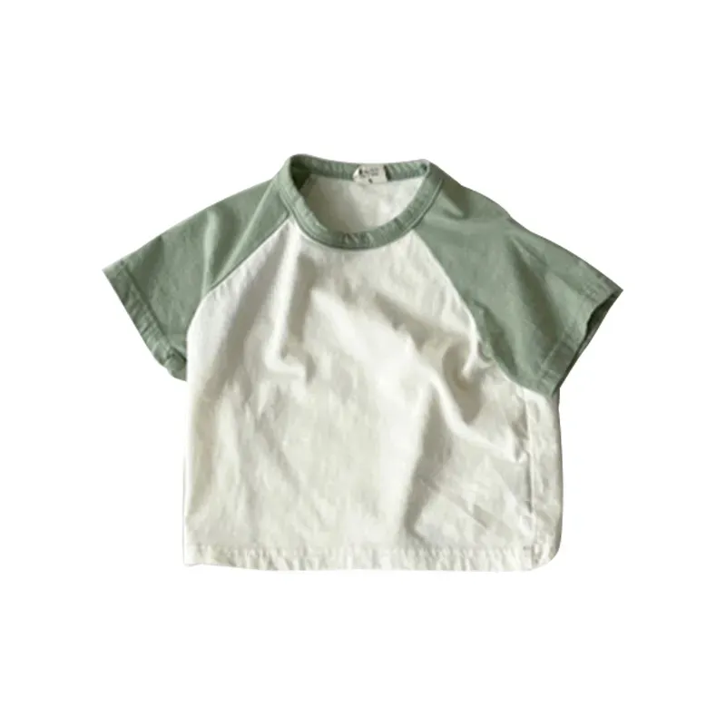 Wholesale Kids Baby Fashion Casual Color Block Cotton Round Neck Short-Sleeve T-Shirt - Image 4